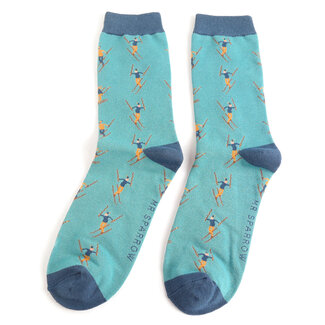 Miss Sparrow Männer-Socken Bamboo Skiing teal
