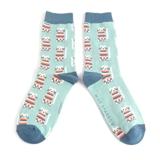 Miss Sparrow Socks Bamboo Cosy Kitties duck egg
