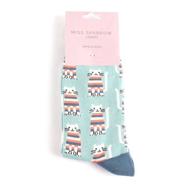 Socks Bamboo Cosy Kitties duck egg
