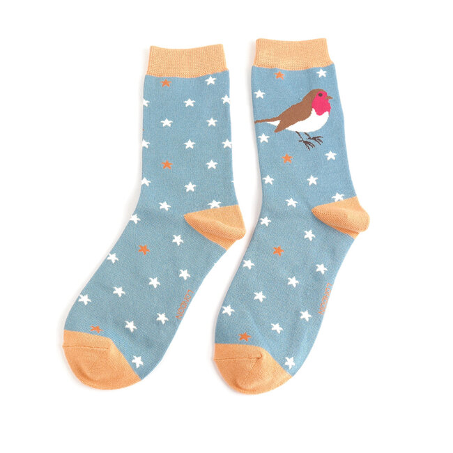Socks Bamboo Festive Robins denim