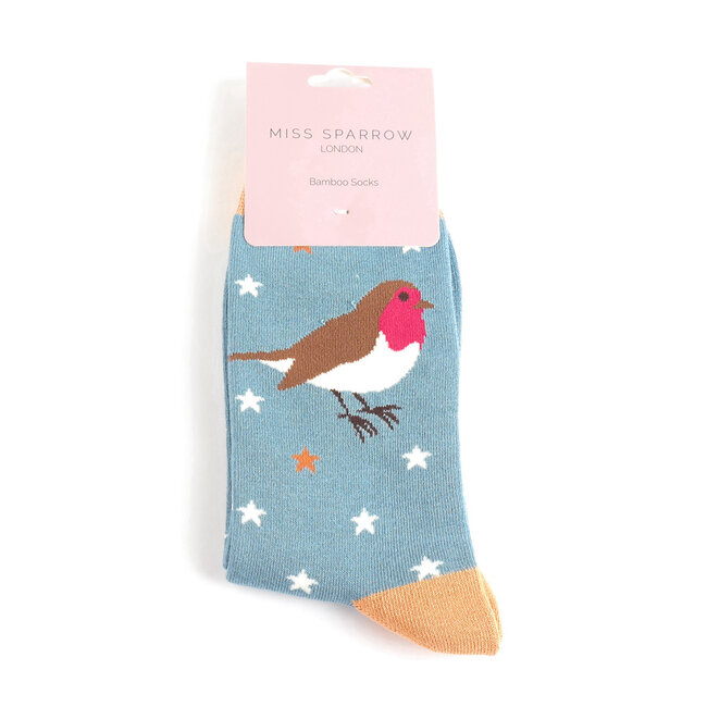 Socks Bamboo Festive Robins denim