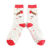 Miss Sparrow Socks Bamboo Festive Robins silver
