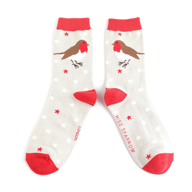 Socken Bamboo Festive Robins silver