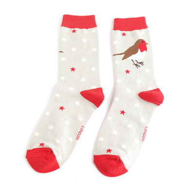 Miss Sparrow Socken Bamboo Festive Robins silver
