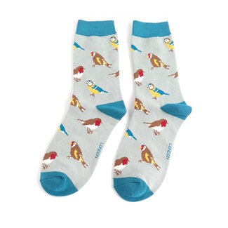 Miss Sparrow Socks Bamboo Garden Birds aqua