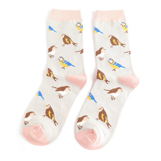 Miss Sparrow Socks Bamboo Garden Birds silver