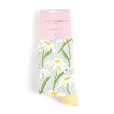 Miss Sparrow Socken Bamboo Oxeye Daisies duck egg