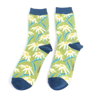 Miss Sparrow Socks Bamboo Oxeye Daisies lime