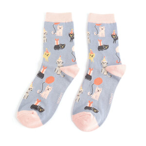 Miss Sparrow Socken Bamboo Party Cats denim