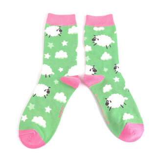 Miss Sparrow Socks Bamboo Sleepy Sheep grass green