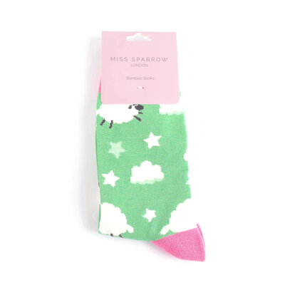 Miss Sparrow Socken Bamboo Sleepy Sheep grass green
