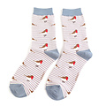 Miss Sparrow Socken Bamboo Robins on Stripes lavender