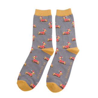 Miss Sparrow Mens Socks Bamboo Skiing Sausage Dogs grey
