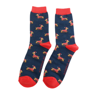 Miss Sparrow Mens Socks Bamboo Skiing Sausage Dogs navy