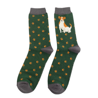 Miss Sparrow Männer-Socken Bamboo Cute Jack Russells green
