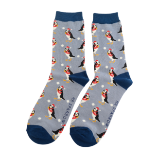 Miss Sparrow Mens Socks Bamboo Xmas Puffins denim