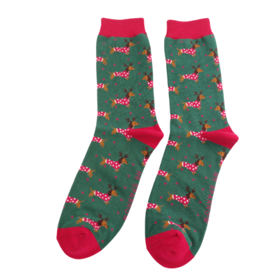 Miss Sparrow Männer-Socken Bamboo Xmas Sausage Dogs green