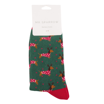 Miss Sparrow Männer-Socken Bamboo Xmas Sausage Dogs green