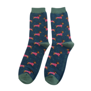Miss Sparrow Mens Socks Bamboo Xmas Sausage Dogs navy