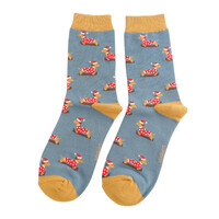 Miss Sparrow Socks Bamboo Skiing Sausage Dogs denim