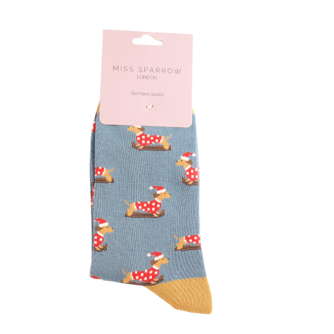 Socks Bamboo Skiing Sausage Dogs denim