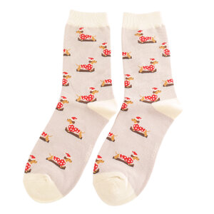 Miss Sparrow Socken Bamboo Skiing Sausage Dogs silver