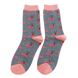 Miss Sparrow Socks Bamboo Xmas Sausage Dogs denim