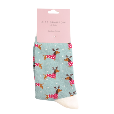 Miss Sparrow Socken Bamboo Xmas Sausage Dogs duck egg