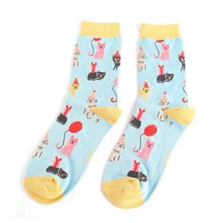 Miss Sparrow Socken Bamboo Party Cats powder blue