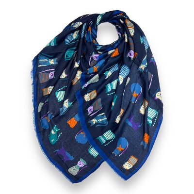 M&K Collection Scarf Cats navy