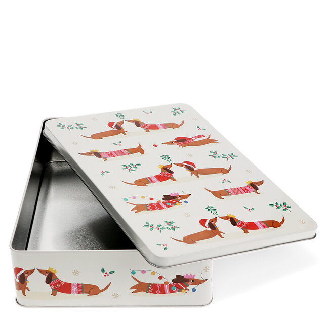 Cake tin square Festive Sausage Dog