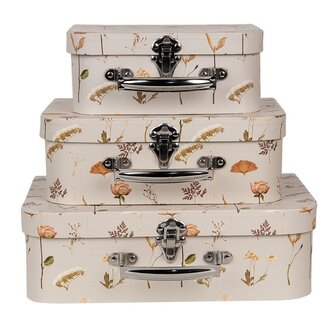 Clayre & Eef Suitcase Flowers brown Set of 3