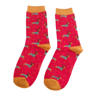 Miss Sparrow Socken Bamboo Xmas Sausage Dogs dark red
