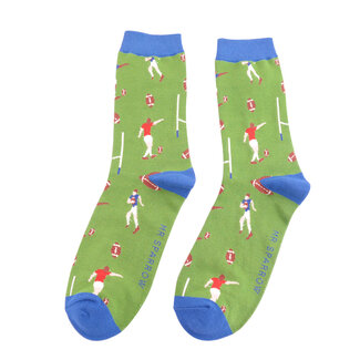 Miss Sparrow Mens Socks Bamboo Rugby Scene green