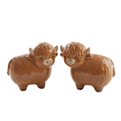 Sass & Belle Salt and Pepper Highland Cow Set of 2