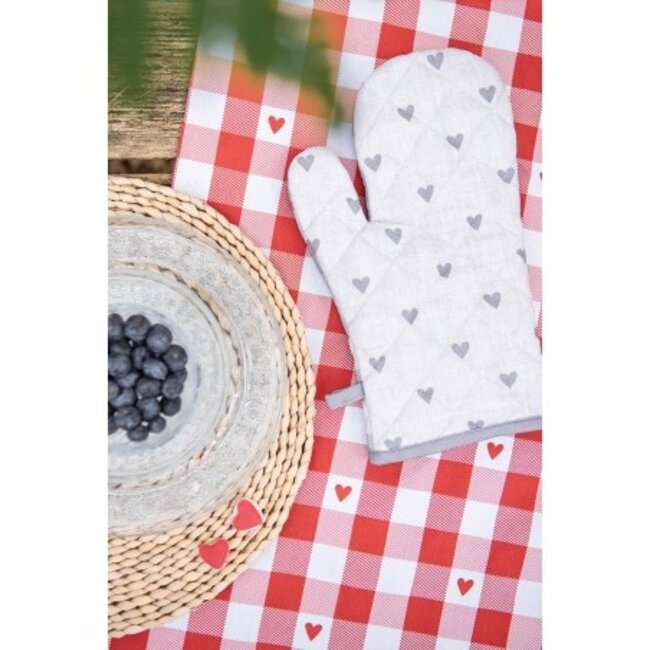 Oven mitt Hearts beige grey