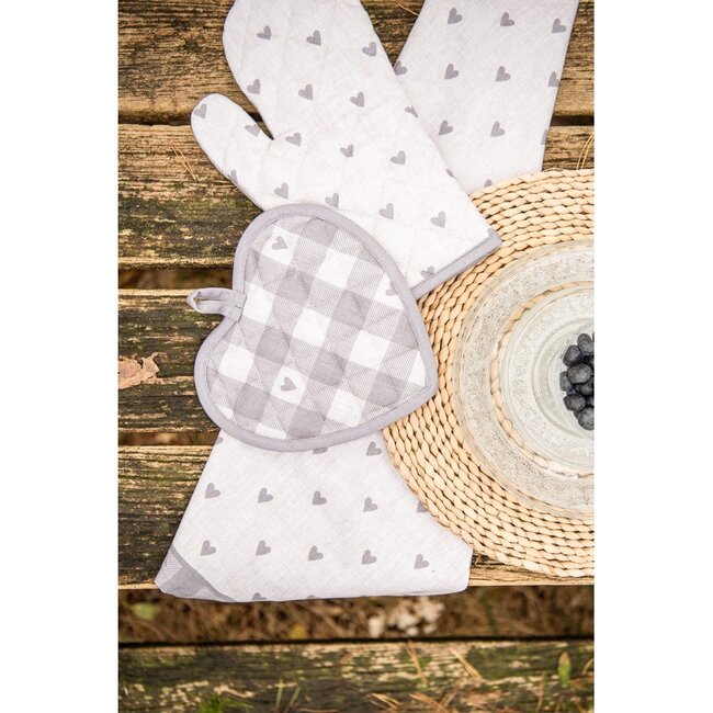 Kitchen apron Hearts beige grey