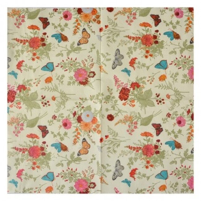 Paper napkins Flowers butterfly beige