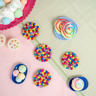 Sjaal met Verhaal Felt coaster 10 cm rond Bolletjes multicolour nieuw  (Set of 4)