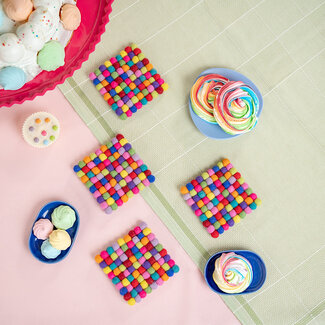 Sjaal met Verhaal Felt coaster 10 cm square Bolletjes multicolour nieuw (Set of 4)