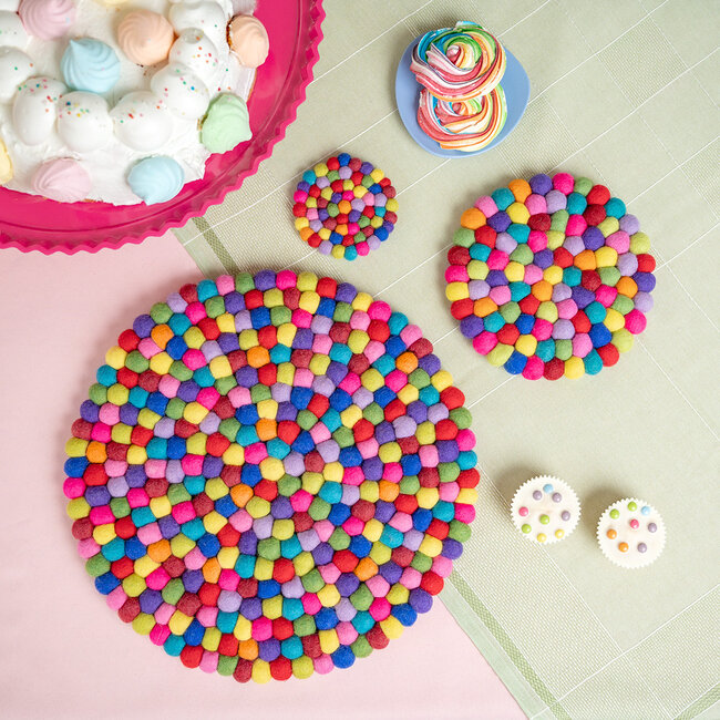 Filz-Untersetzer 20 cm rond Bolletjes multicolour nieuw