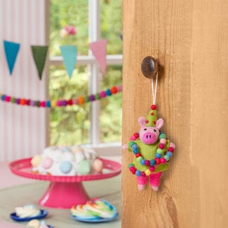 Sjaal met Verhaal Felt Hanger Feestvarken groen