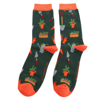 Miss Sparrow Männer-Socken Bamboo Gardener's Tools dark green