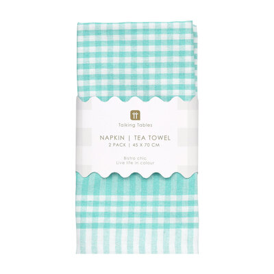 Talking Tables Napkin/Tea Towel Gingham mint Set of 2