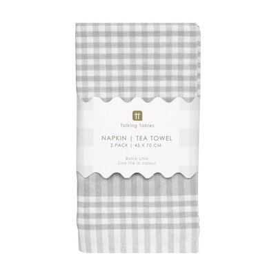 Talking Tables Napkin/Tea Towel Gingham grey Set of 2