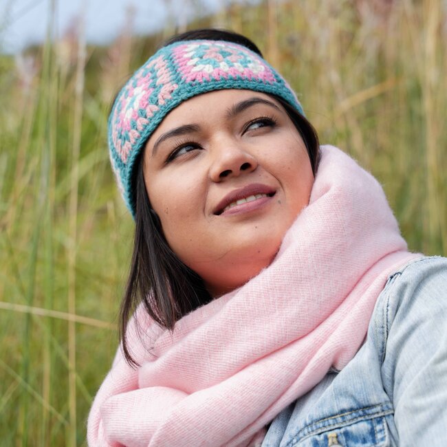 Headband Granny Square Colourful turquoise/roze