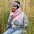 Sjaal met Verhaal Headband Granny Square Colourful turquoise/roze