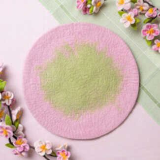 Sjaal met Verhaal Felt coaster 35 cm rond Roze/Groen