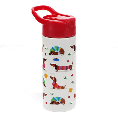 Rex London Stainless Steel Bottle with Push Button Lid Sausage Dog