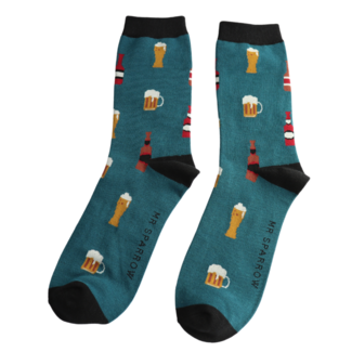 Miss Sparrow Mens Socks Bamboo Here's To Beer teal